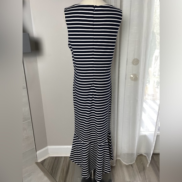 NWT Banana Republic Navy Stripe Ponte Flounce Midi Sleeveless Dress Size 14 - Picture 9 of 12